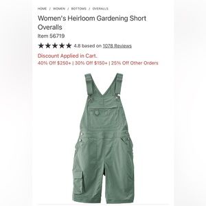 Duluth Trading Company Heirloom Gardening Short Overalls green large